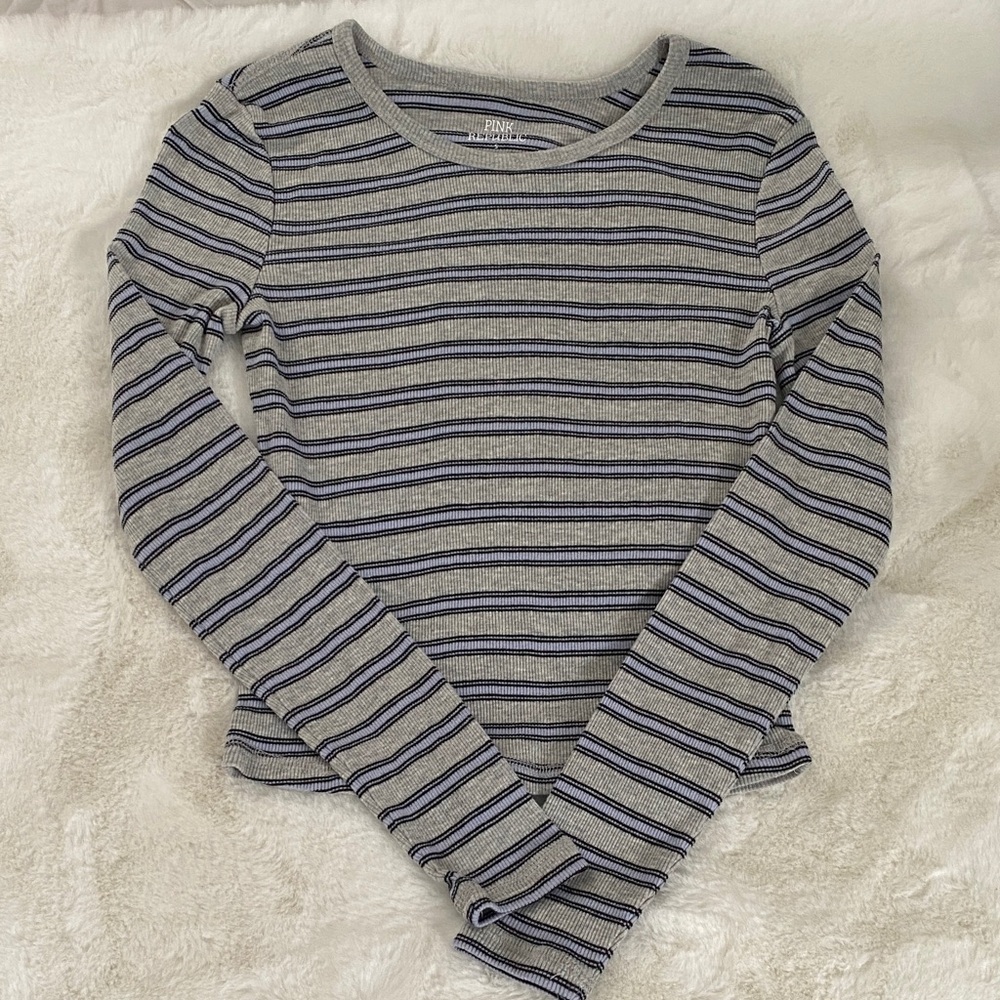 Pink Republic Gray and Black Striped Top